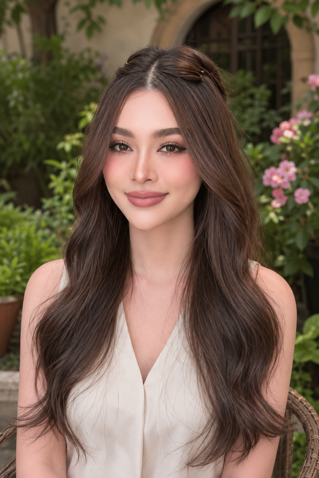 Soft Brunette Hair Inspiration: Long Layers and Romantic Half-Up Style 2 Soft Brunette Hair Inspiration