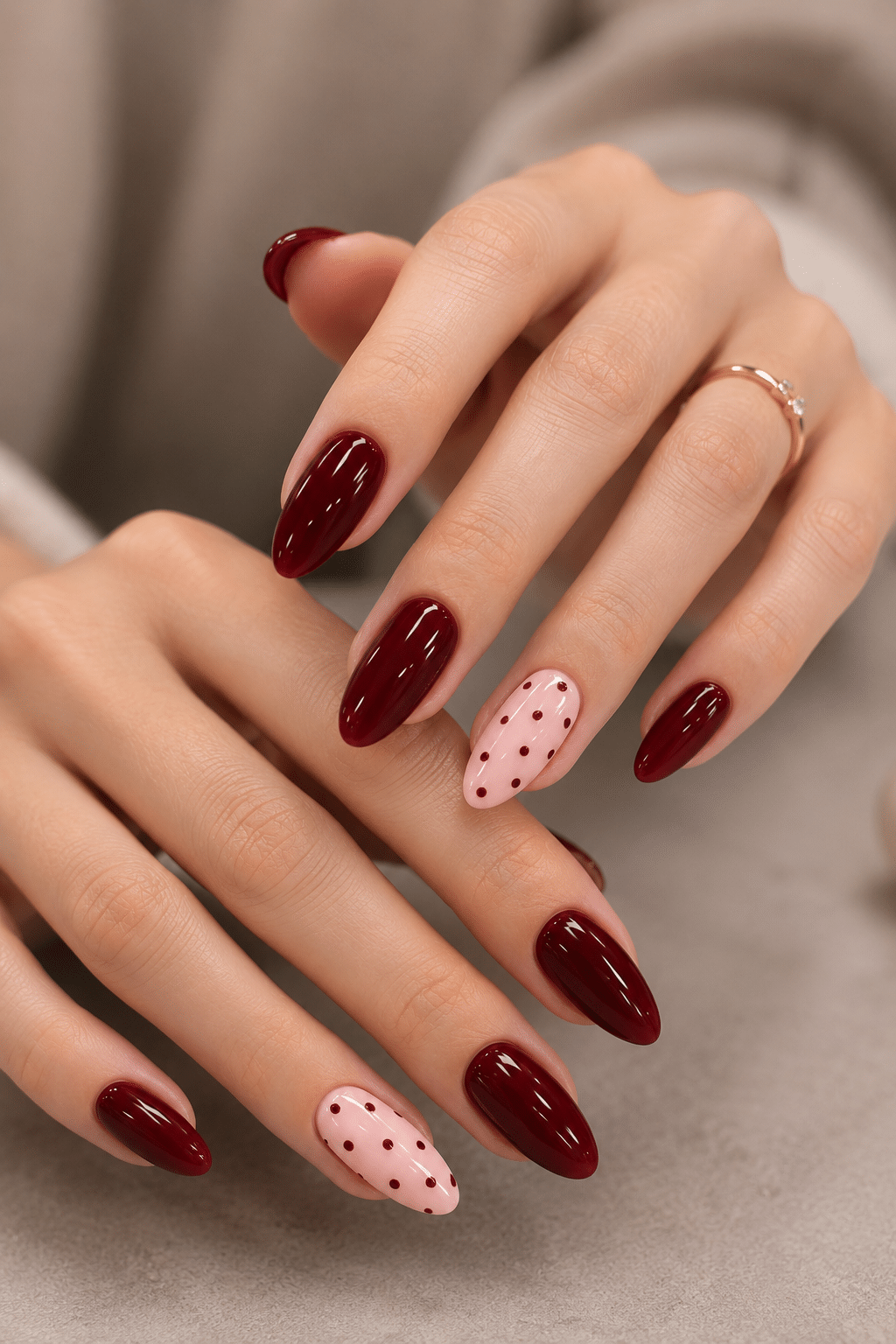 Burgundy Polka Dot Nail Ideas for an Elegant Manicure 3 Burgundy polka dot nail ideas