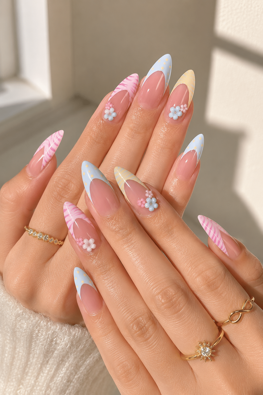 Pastel Floral French Tip Nails
