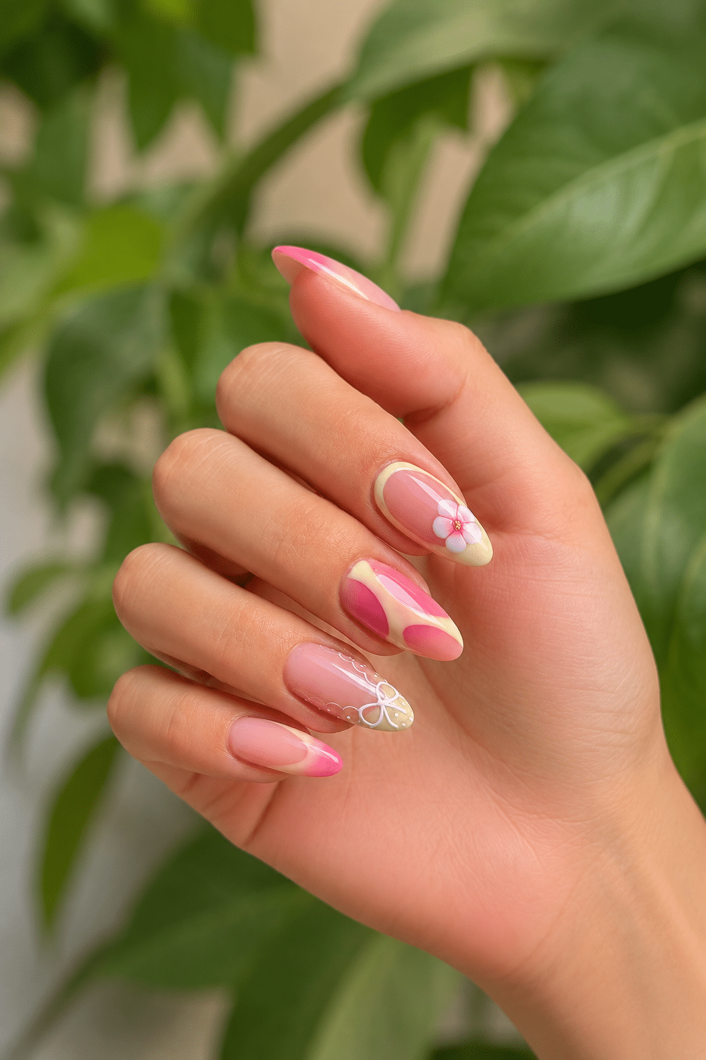 soft pink floral nail ideas