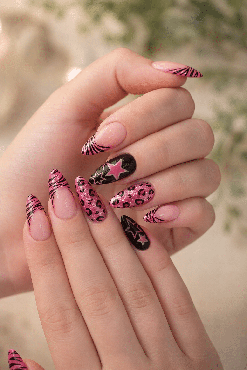 Pink Zebra Star Nails: Bold Y2K Animal Print Manicure Ideas 2 Pink Zebra Star Nail