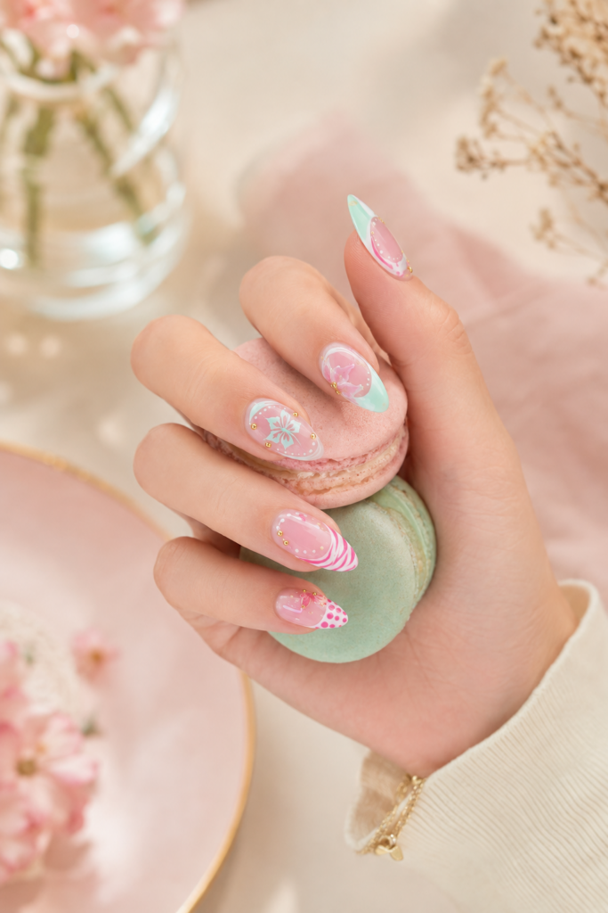 Pastel macaron nails