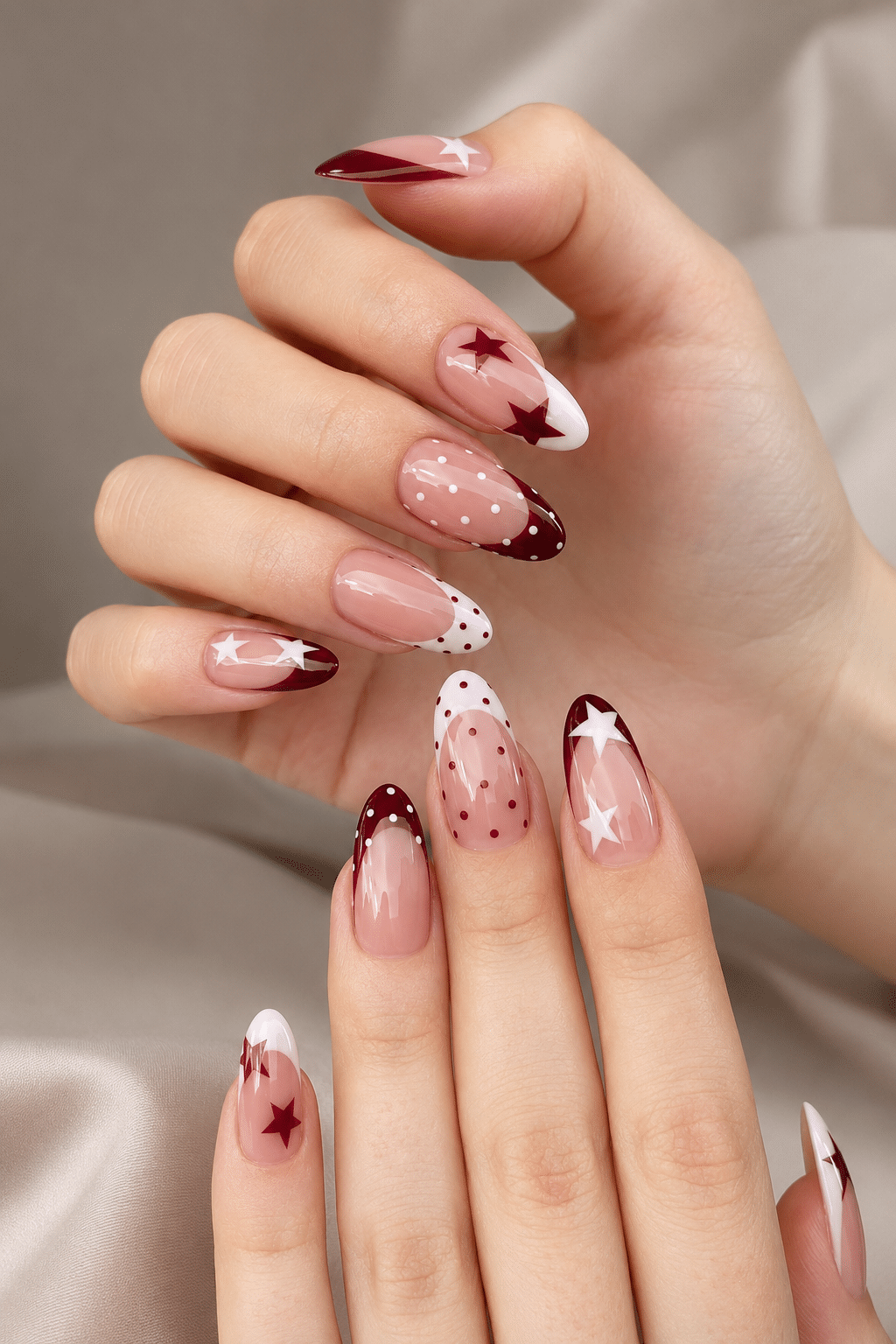 burgundy star nail ideas