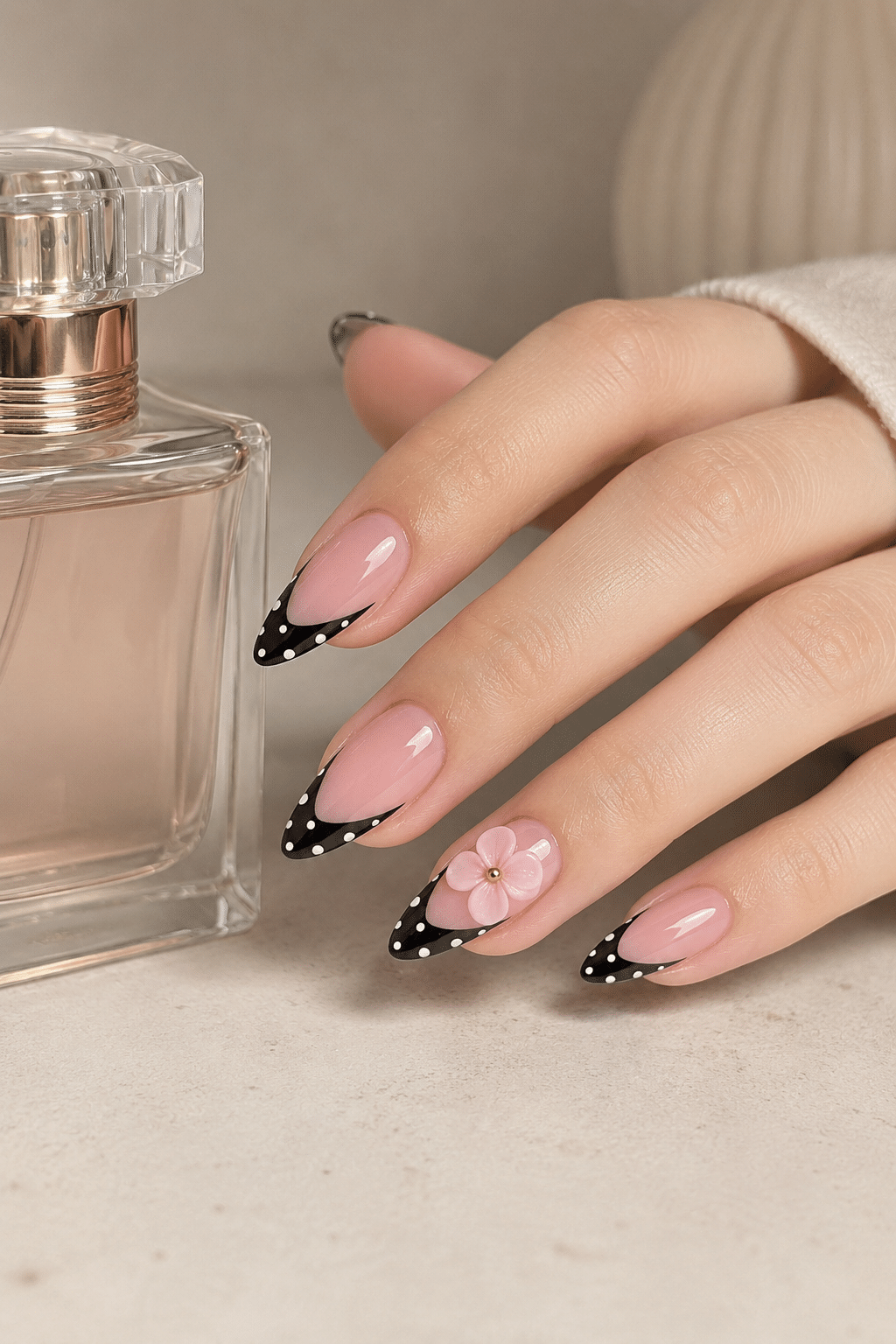 Polka Dot French Tip Nails: Cute Pink Floral Manicure Ideas 2 Polka Dot French Tip Nails