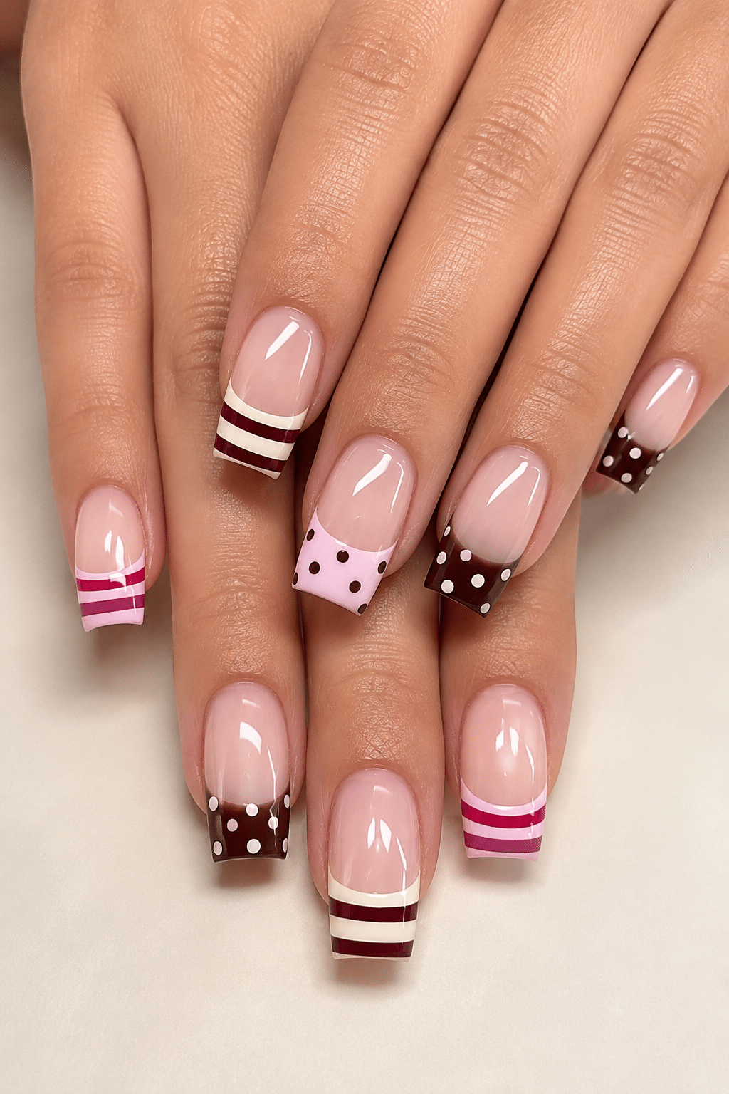 Polka Dot & Striped French Tips: A Chic Twist on Classic French Nails 2 Polka Dot & Striped French Tips