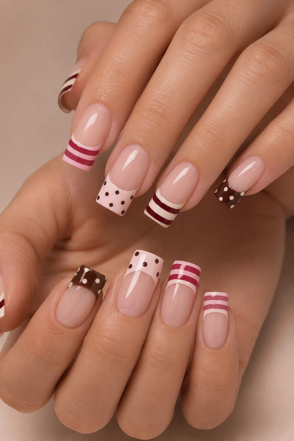Polka Dot & Striped French Tips: A Chic Twist on Classic French Nails 3 Polka Dot & Striped French Tips