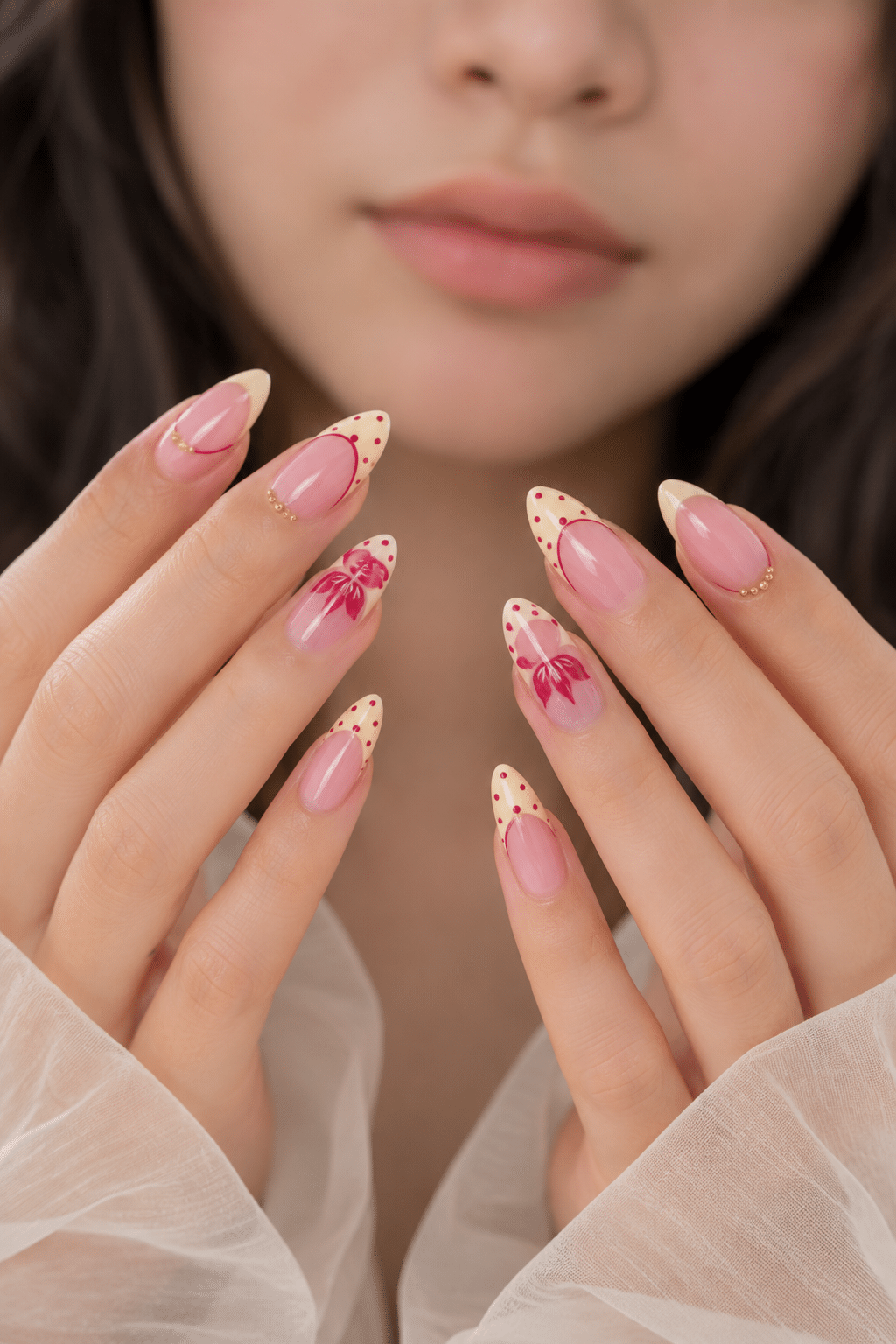 Pink Floral Polka Dot Nails: Cute and Classy Manicure Ideas 2 pink floral polka dot nails