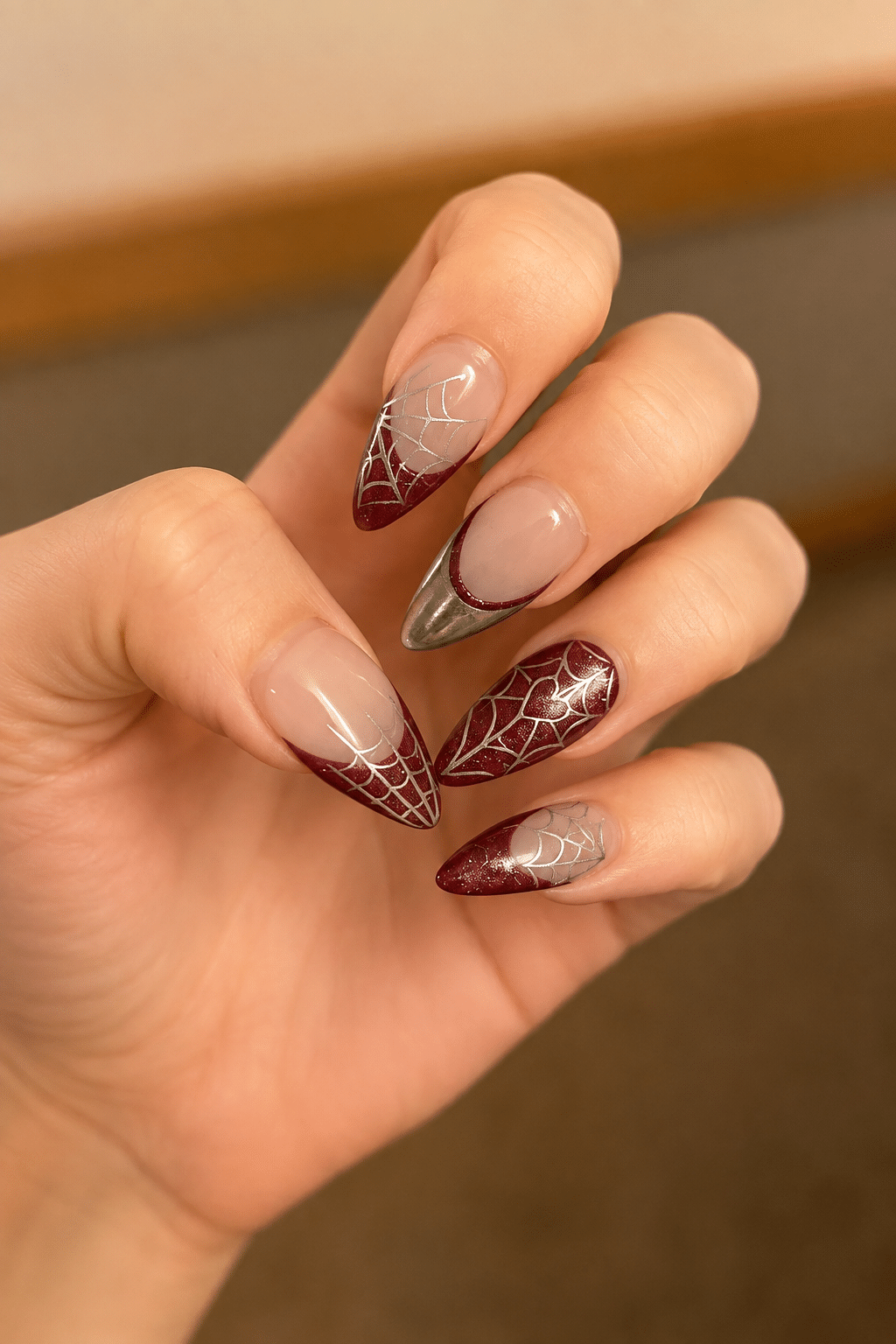 Burgundy Spiderweb Nail Ideas: Elegant Gothic Nail Inspiration 2 Burgundy Spiderweb Nail Ideas