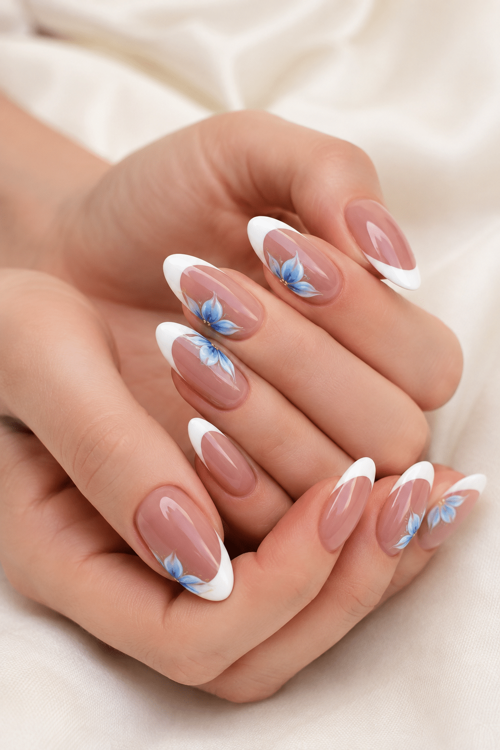 Blue Flower French Tips: Elegant Floral Manicure Inspiration 3 Blue Flower French Tips