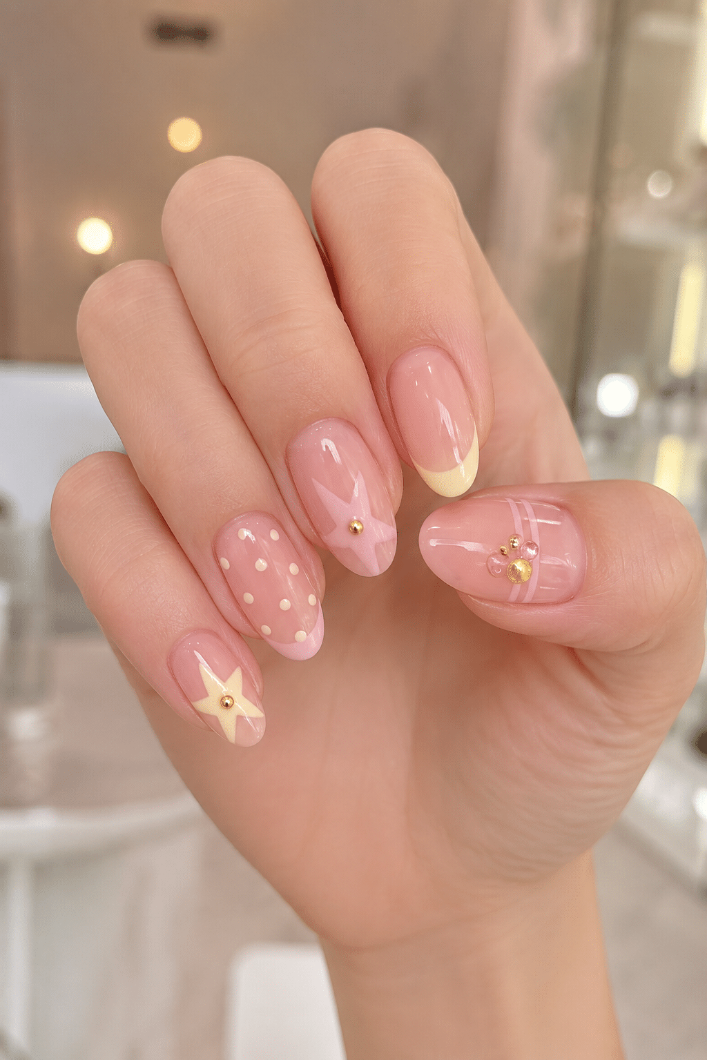 Pastel Star Nails: Cute, Soft and Sparkly Manicure Ideas 2 pastel star nails