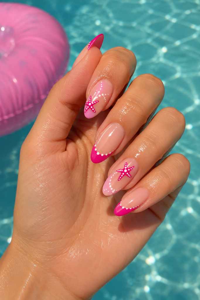 Pink starfish summer nails