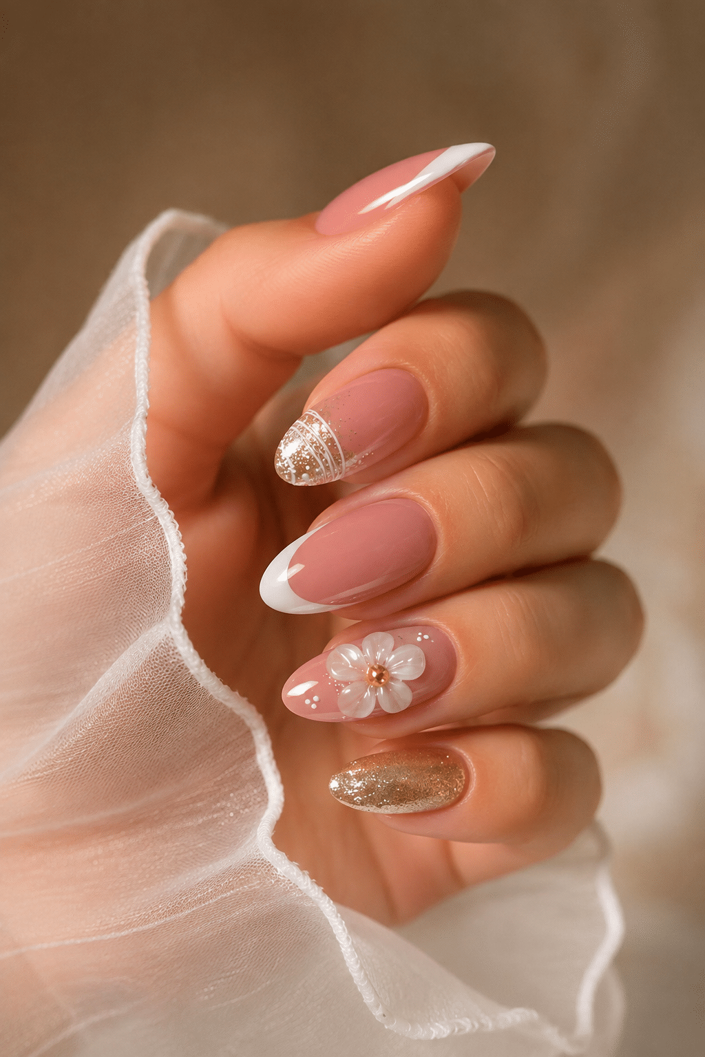 White and Gold Floral Nails: Elegant Chic Glam Manicure Ideas 2 white and gold floral nails
