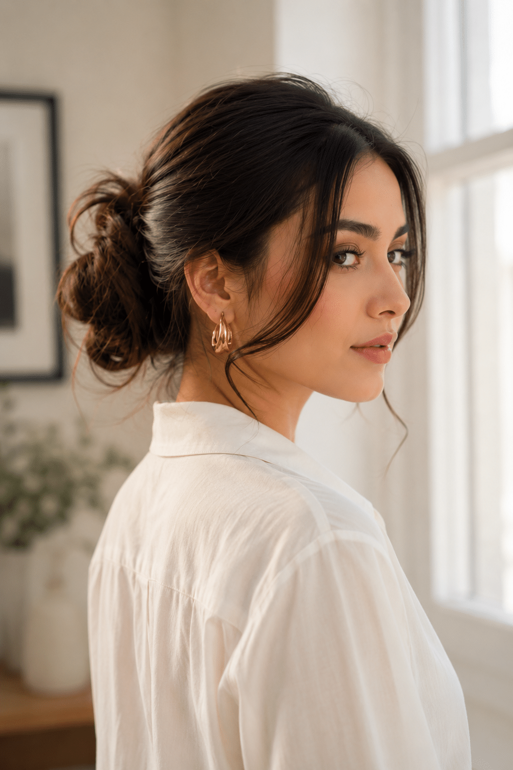 messy low bun hairstyle ideas