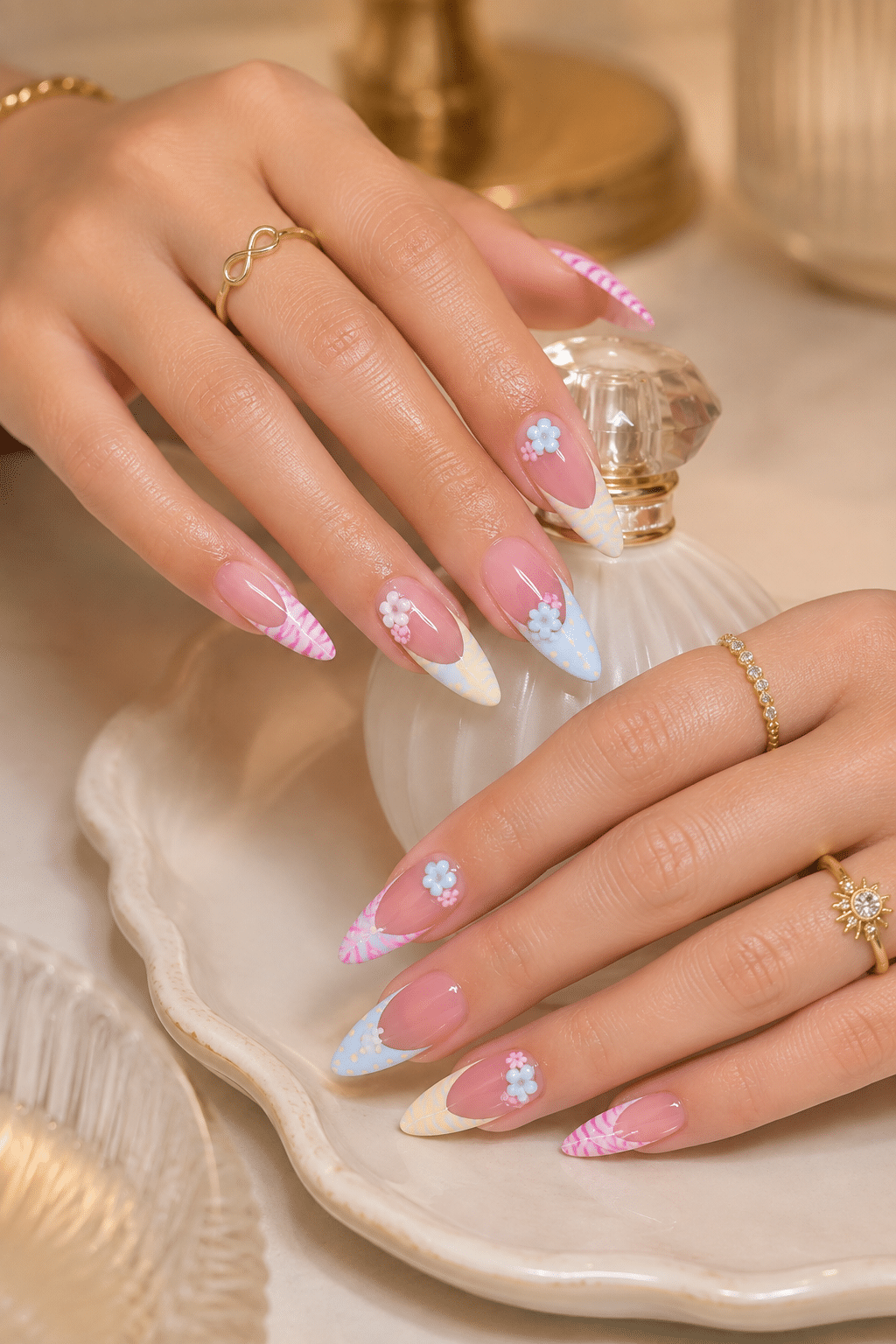 Pastel Floral French Tip Nails: Cute Spring Manicure Ideas 3 Pastel Floral French Tip Nails