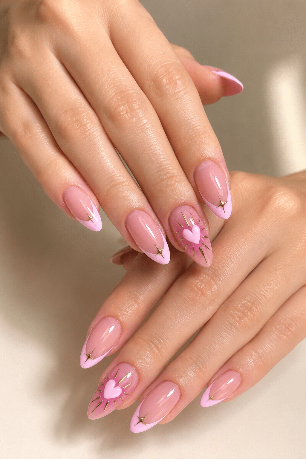 Sweetheart Pink French Nails: Romantic Gold Accent Manicure Ideas 3 Sweetheart Pink French Nails