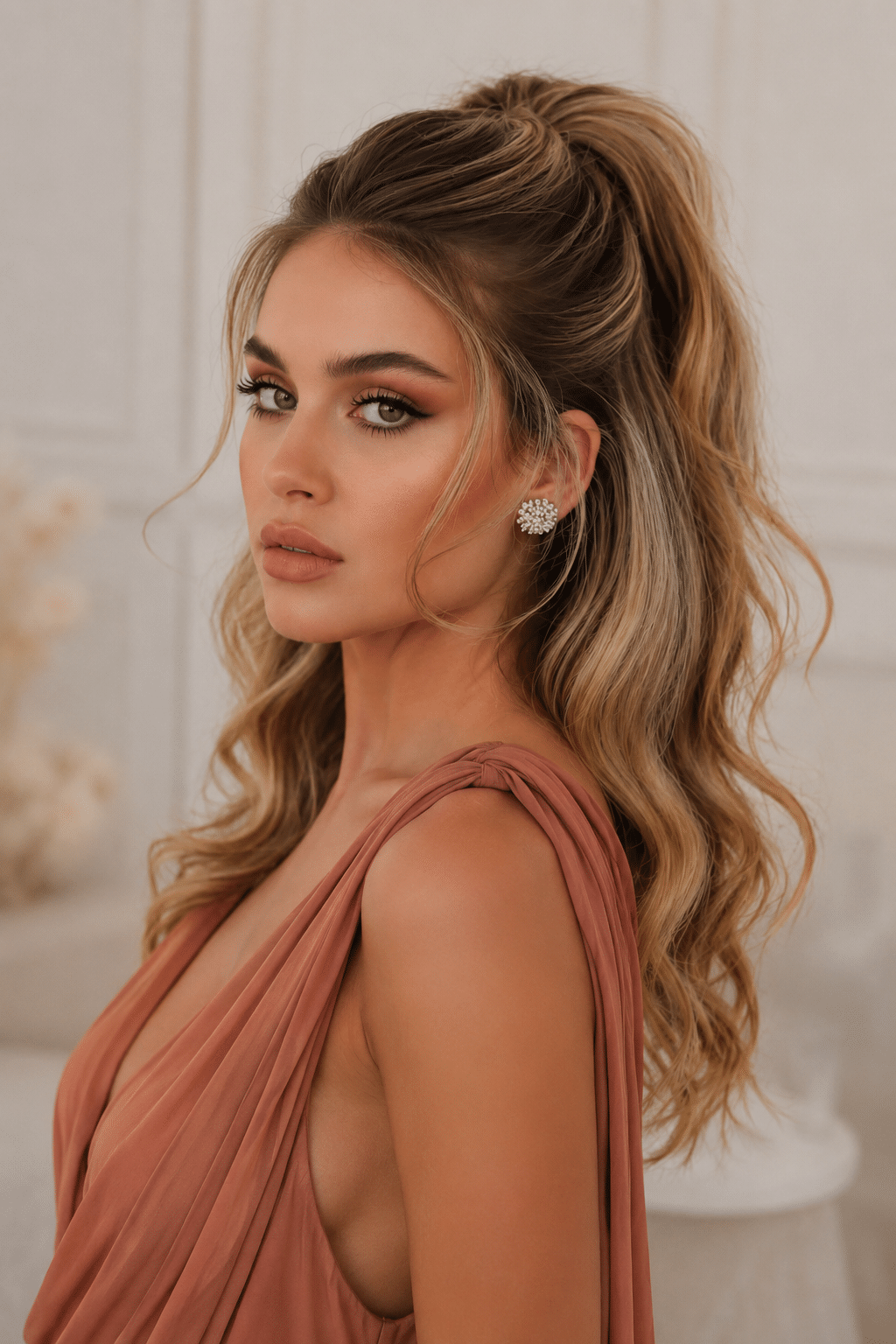 Voluminous Half-Up Ponytail With Soft Curls