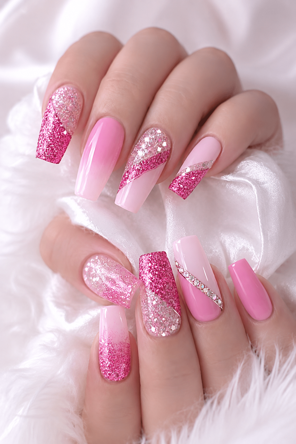 Glam Pink Glitter Nails