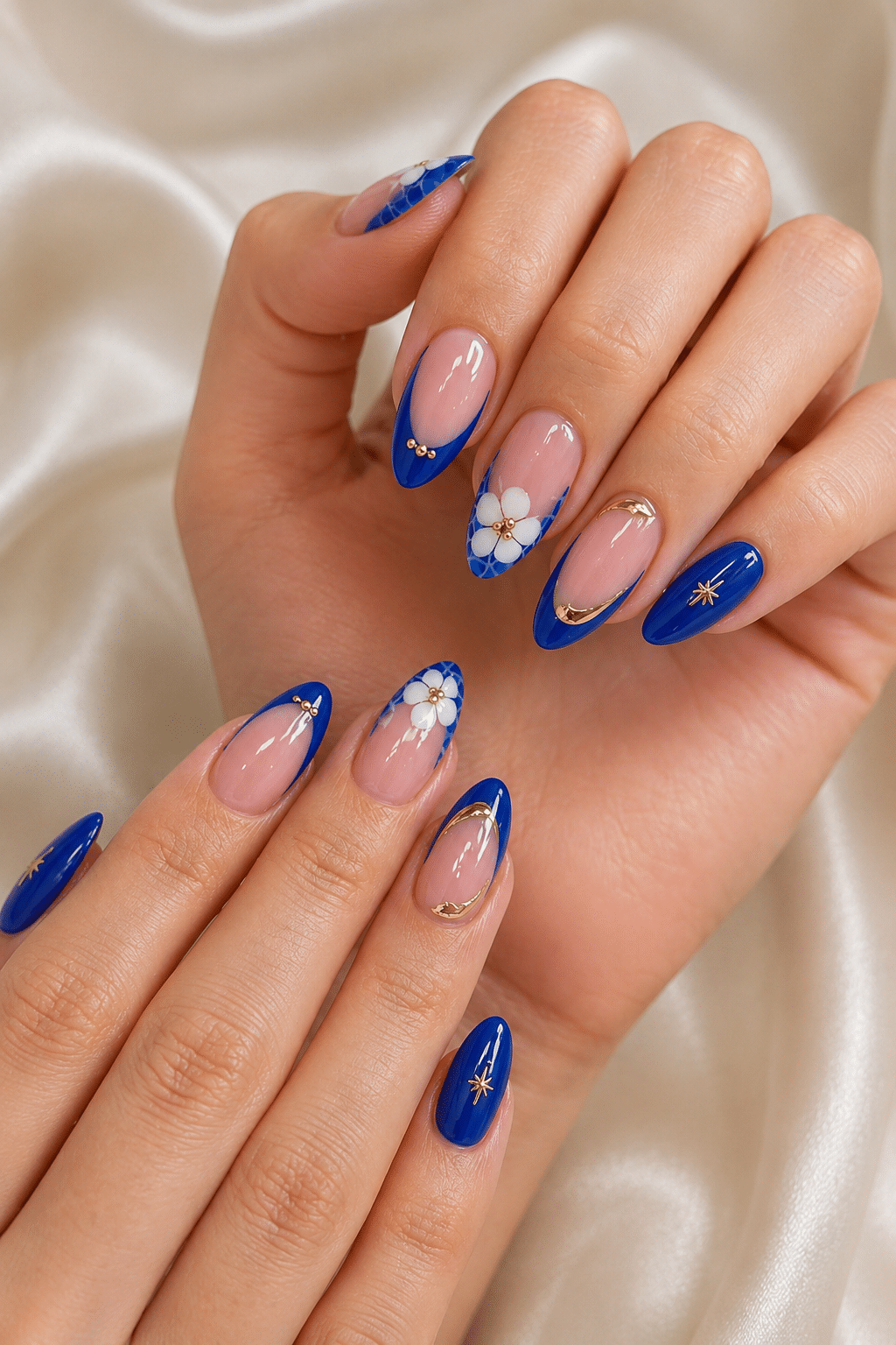 blue floral nails