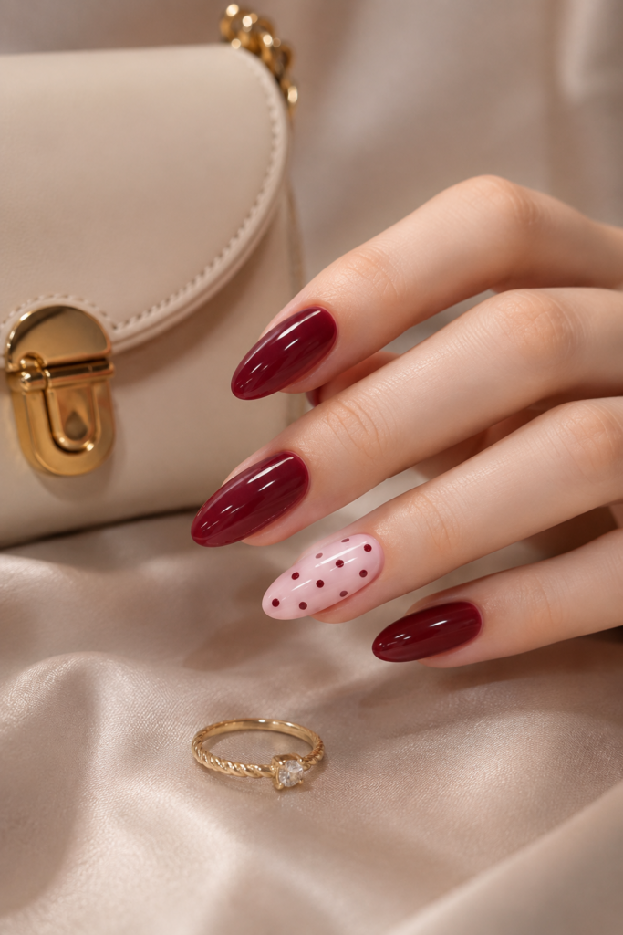 Burgundy polka dot nail ideas