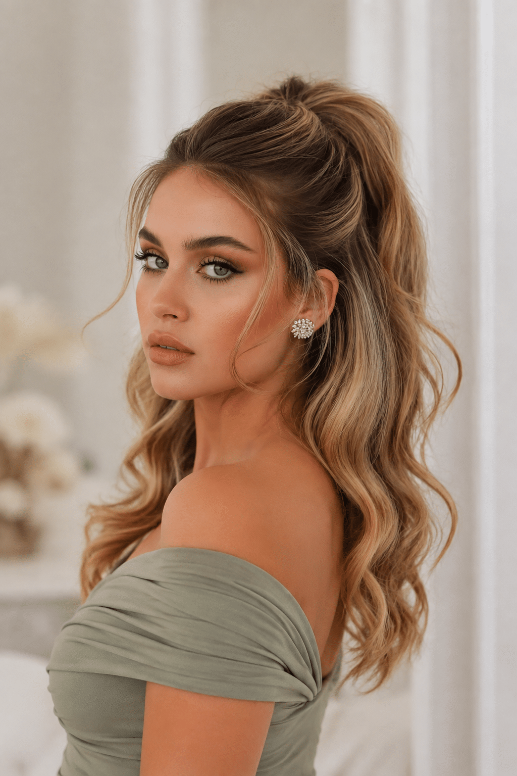 Voluminous Half-Up Ponytail With Soft Curls 2 voluminous half-up ponytail