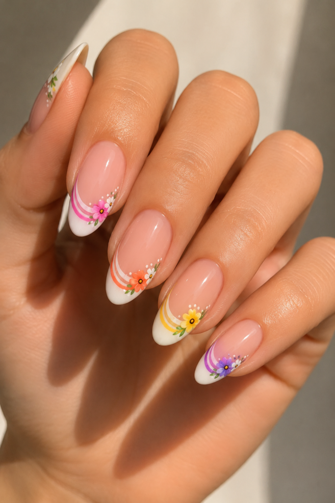 Floral French tip nails