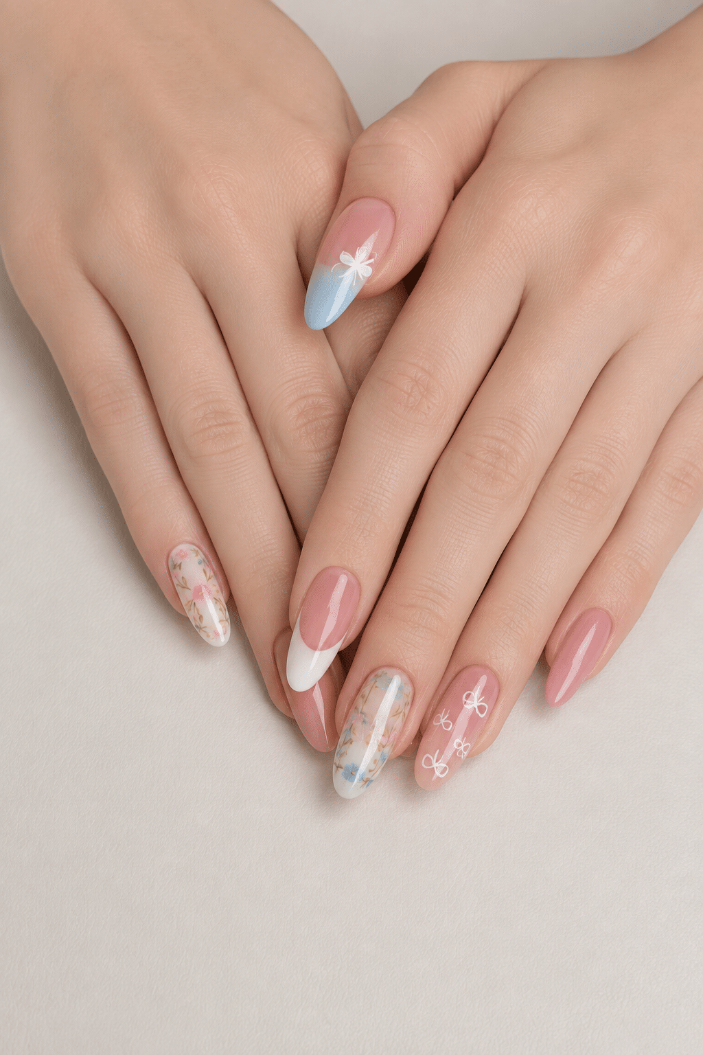 Pastel Floral Bow Nails: Dreamy Spring Nail Art for a Soft Feminine Look 2 Pastel Floral Bow