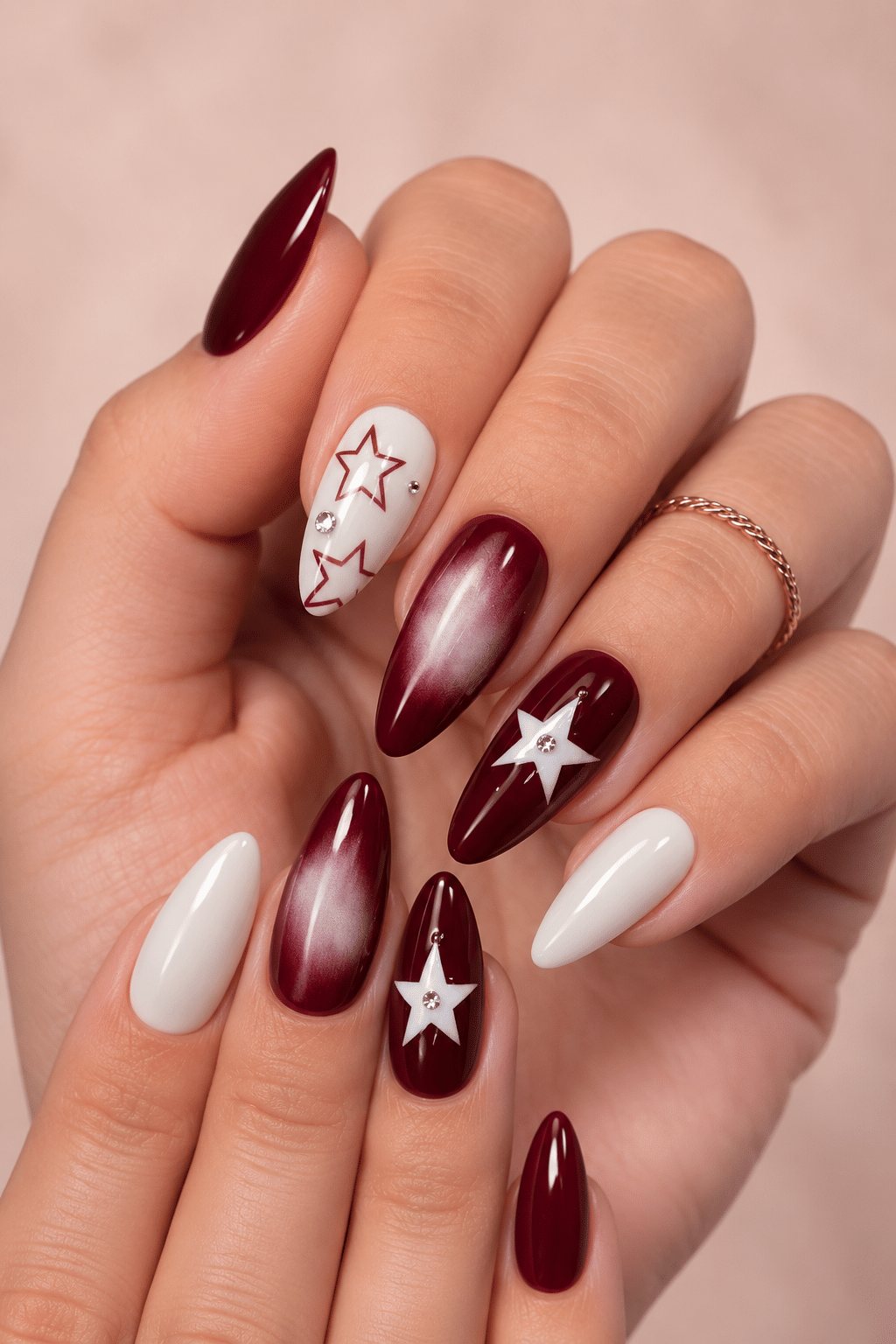 Burgundy Star Nails