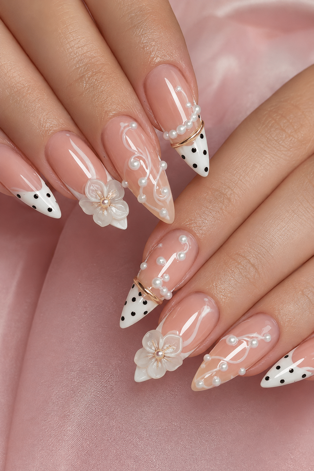 Pearl Floral French Tip Nails