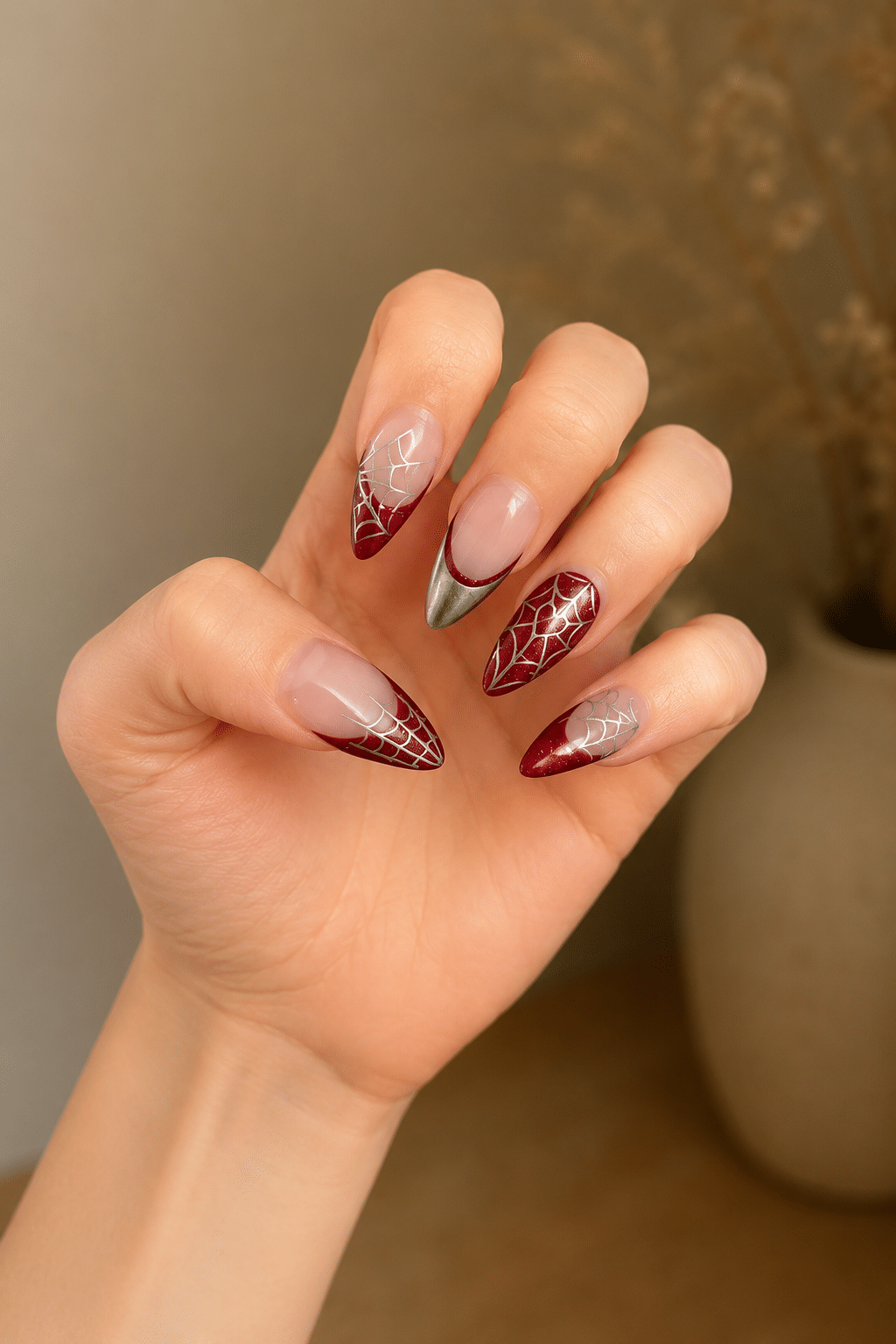 Burgundy Spiderweb Nail Ideas: Elegant Gothic Nail Inspiration 3 Burgundy Spiderweb Nail Ideas