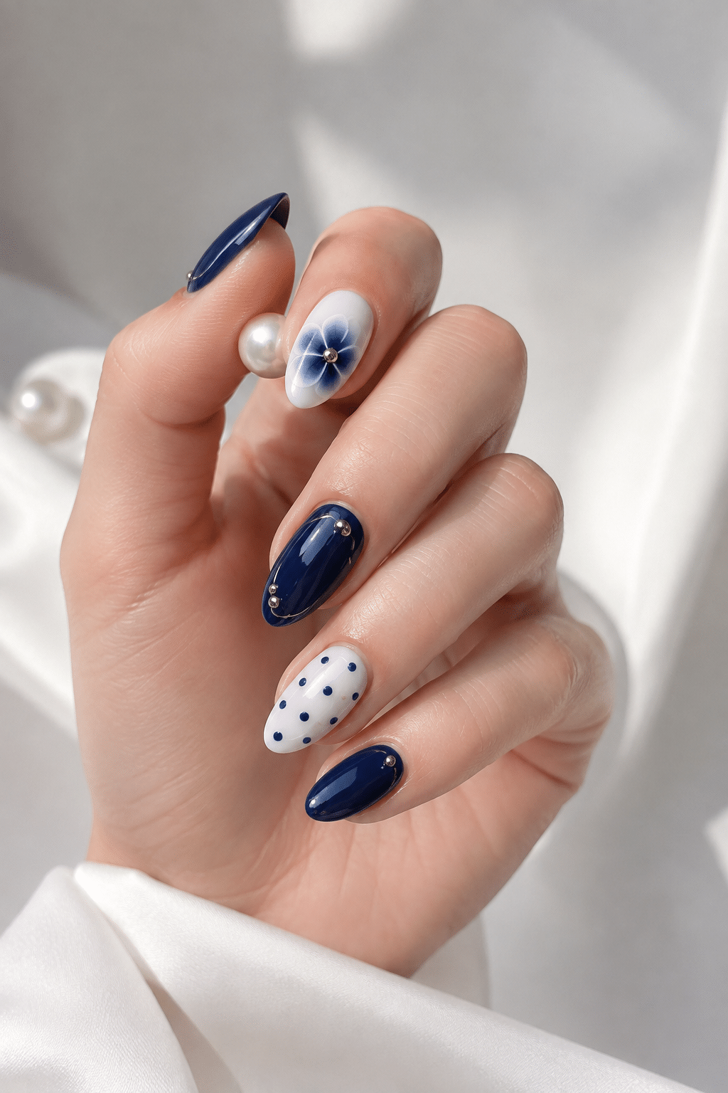 Elegant Blue Floral Nails: Chic Manicure Inspiration 3 Elegant blue floral nails