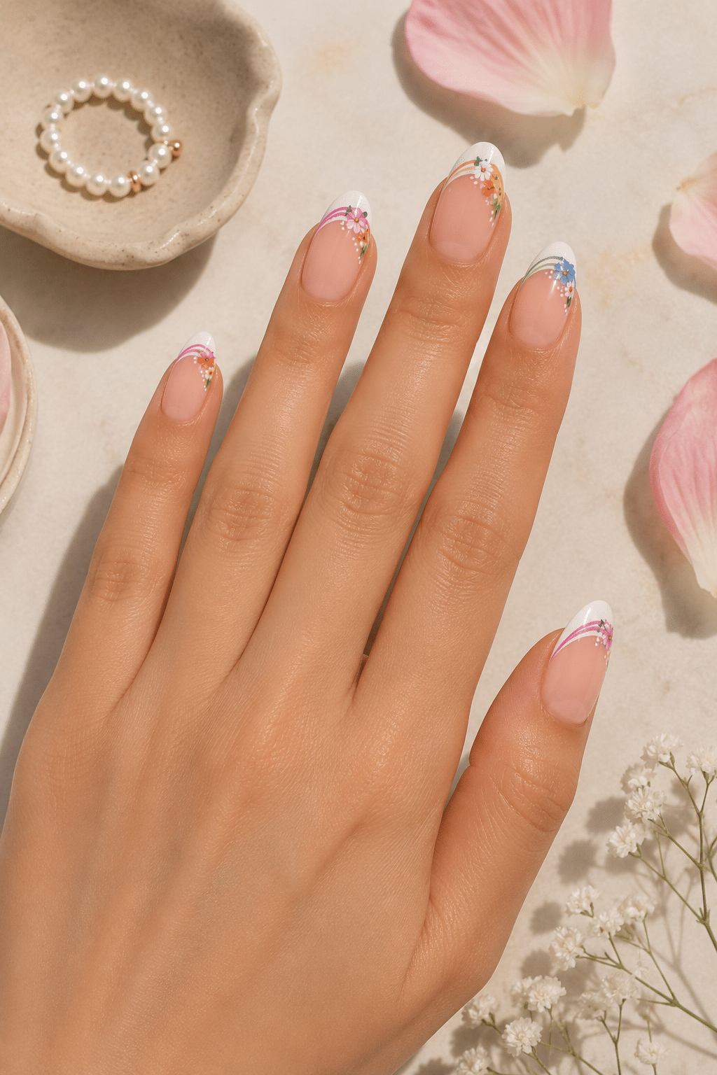 Floral French Tip Nails: Colorful and Chic Manicure Ideas 3 Floral French tip nails