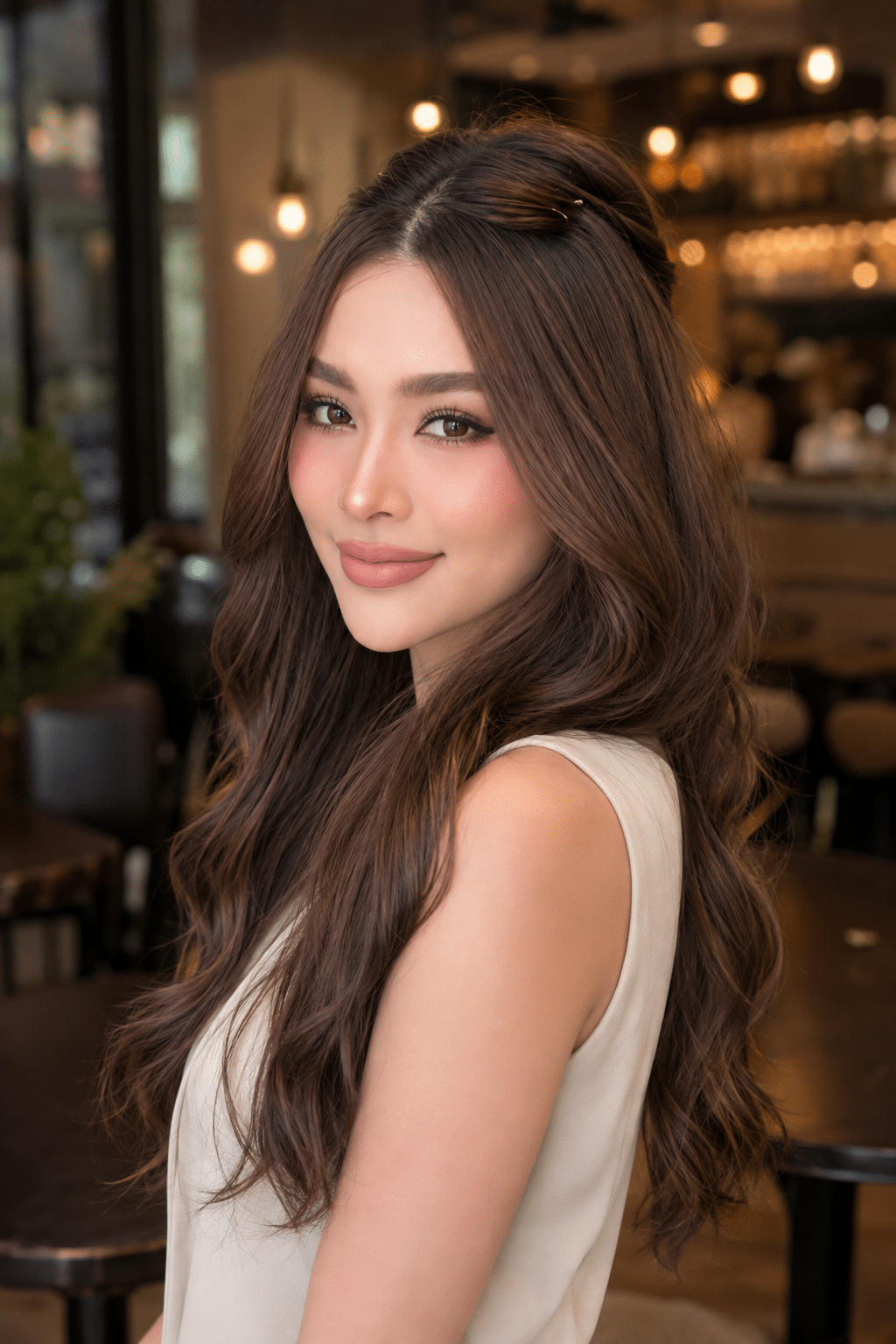 Soft Brunette Hair Inspiration: Long Layers and Romantic Half-Up Style 3 Soft Brunette Hair Inspiration