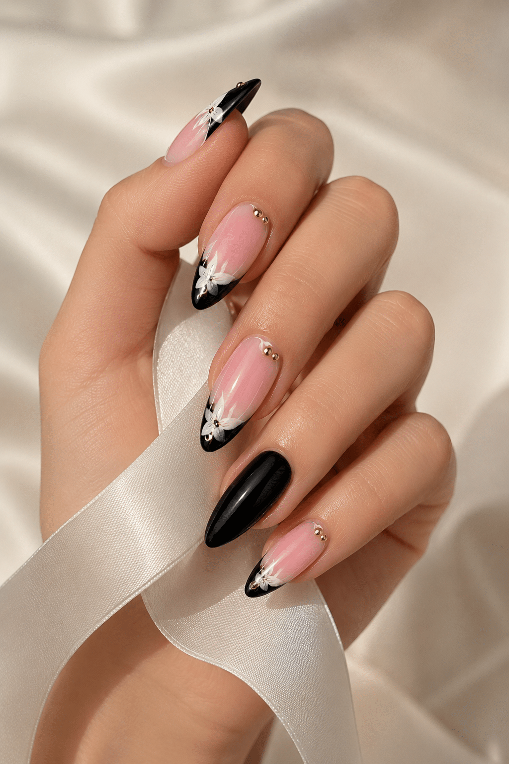 Black French Tip Floral Nails: Chic & Elegant Manicure Ideas 2 Black French Tip Floral Nails