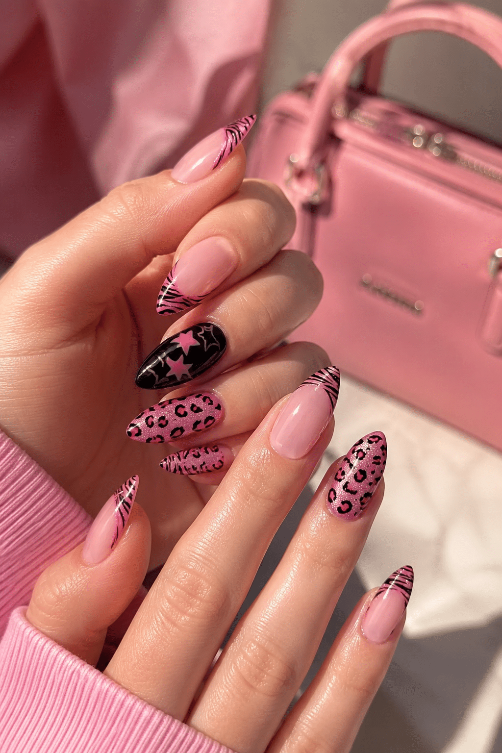 Pink Zebra Star Nail