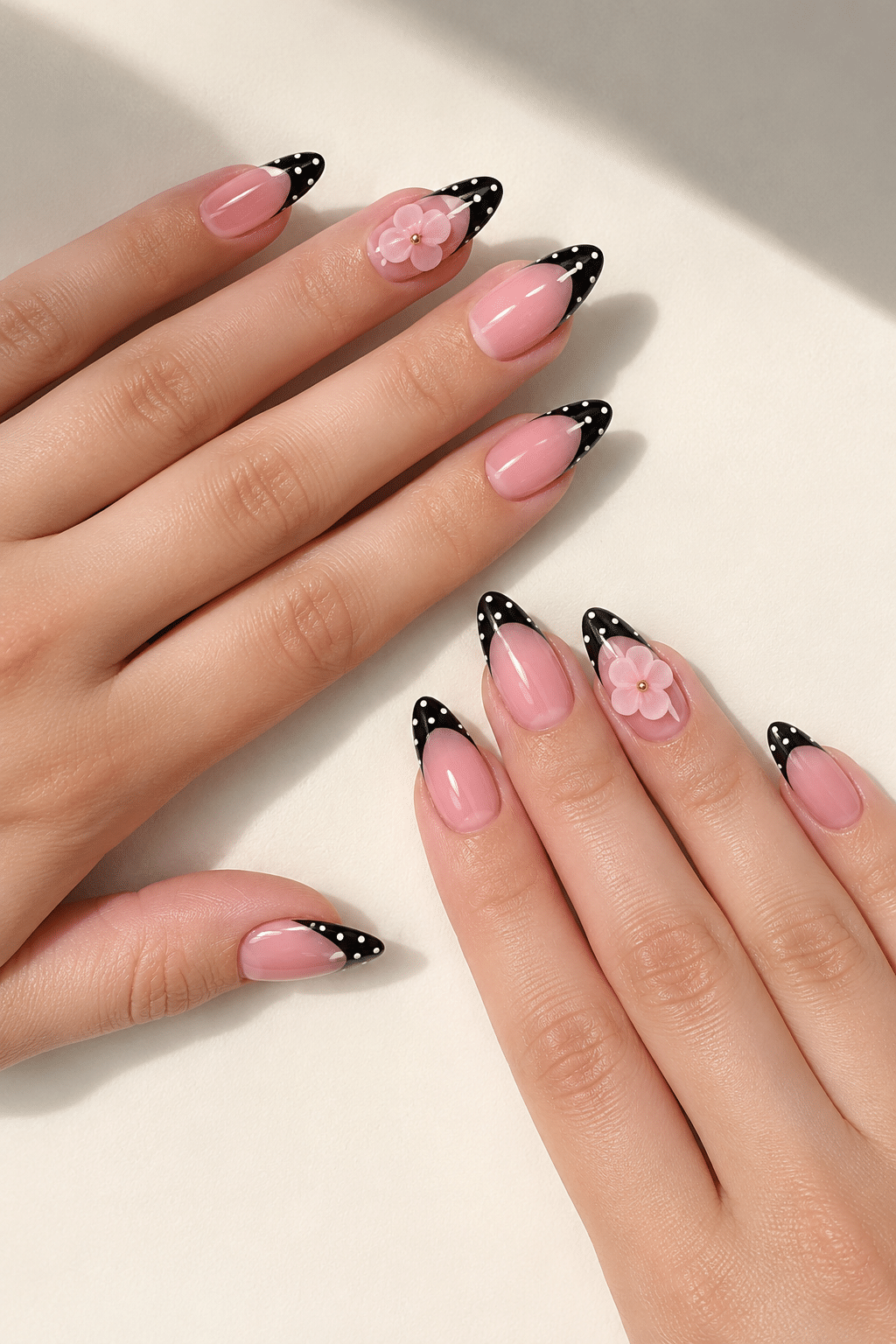 Polka Dot French Tip Nails: Cute Pink Floral Manicure Ideas 3 Polka Dot French Tip Nails