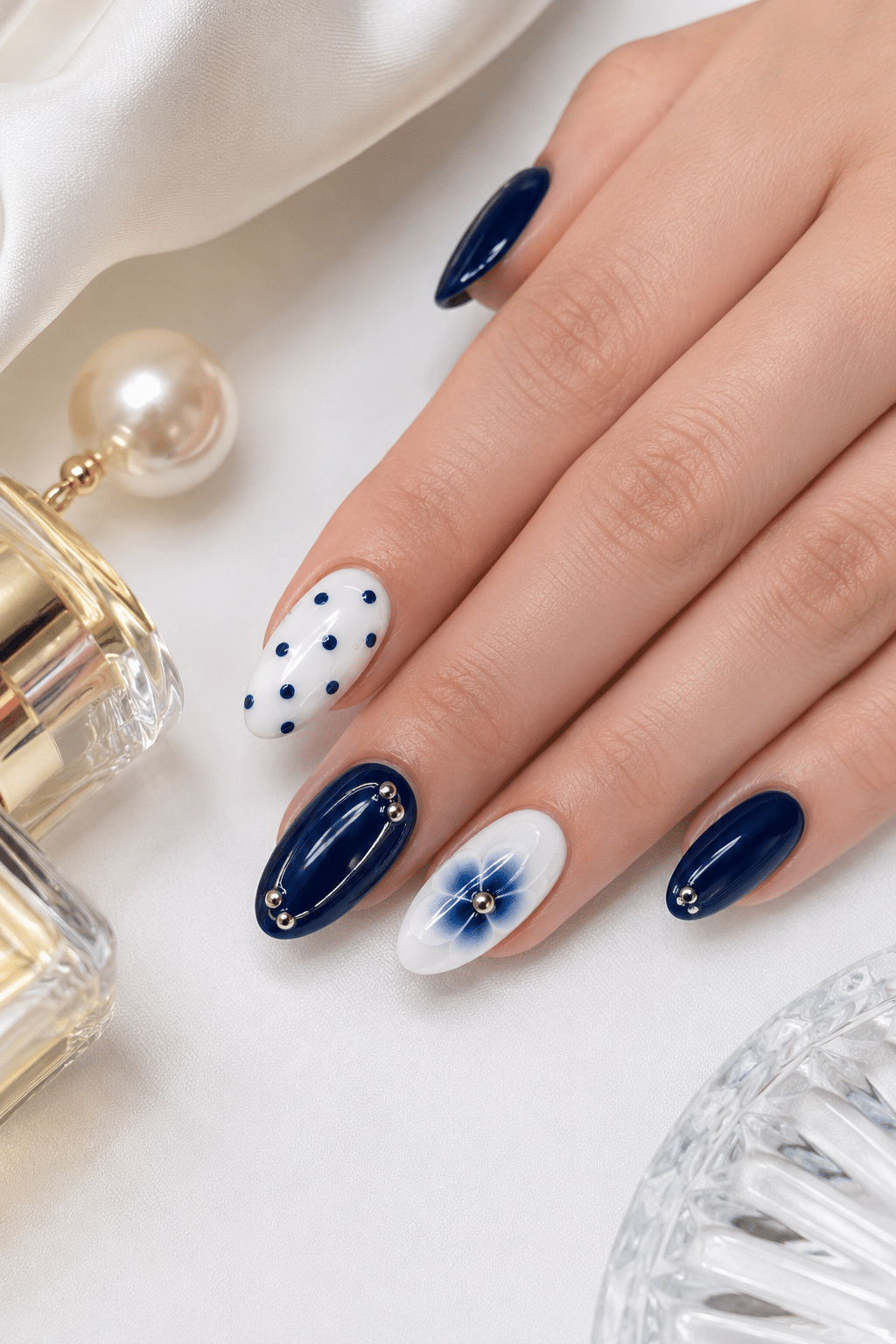 Elegant Blue Floral Nails: Chic Manicure Inspiration 2 Elegant blue floral nails