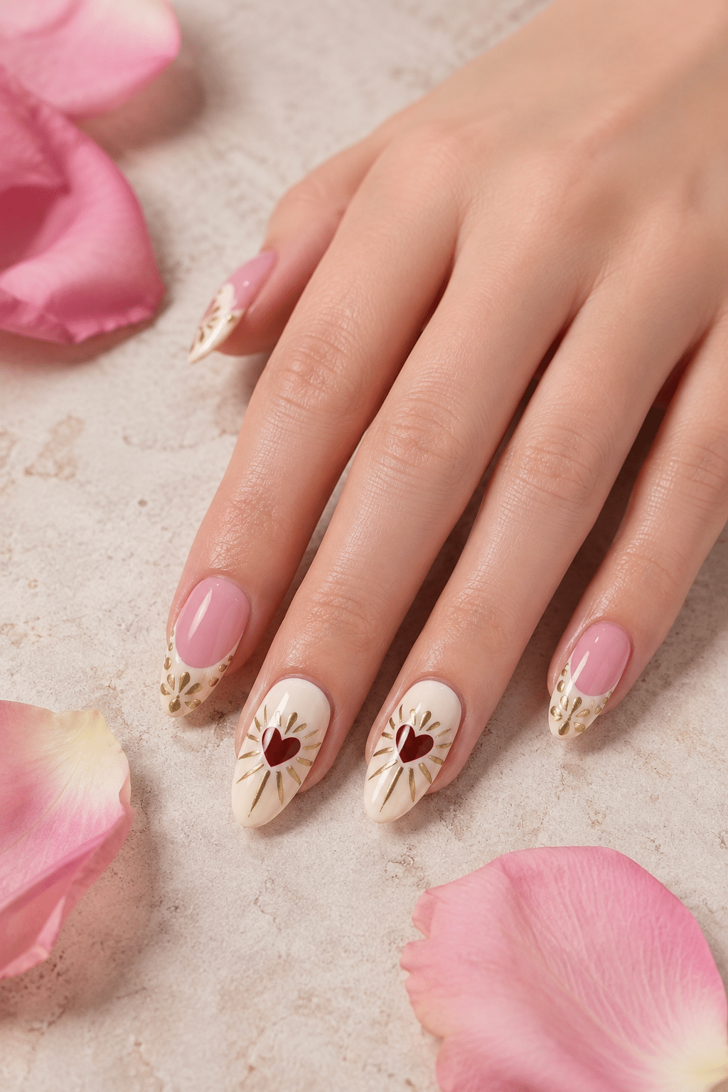 Romantic Sacred Heart French Tip Nails