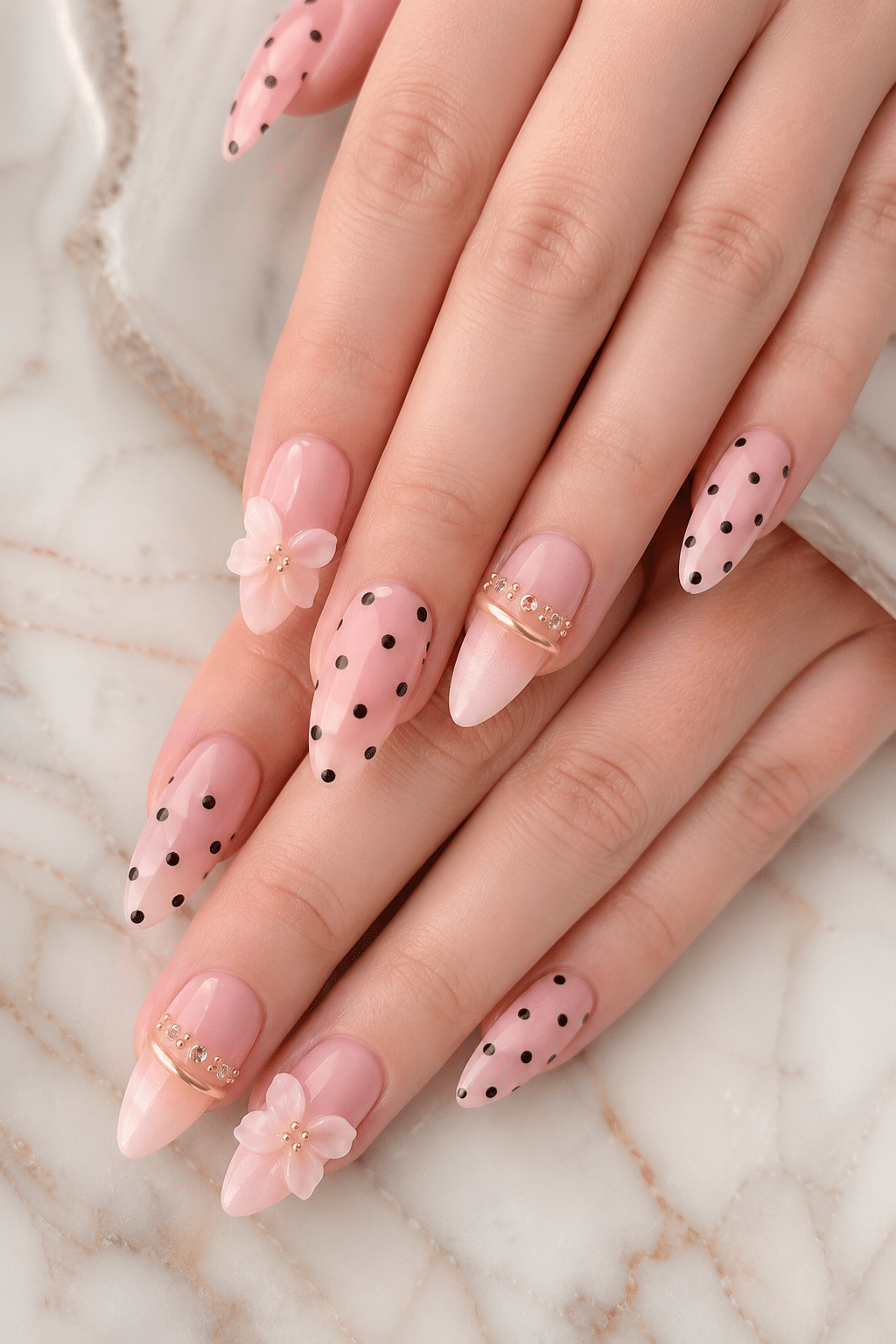 Pink Polka Dot Floral Nails: Soft, Feminine & Elegant Nail Inspiration 2 Pink Polka Dot Floral
