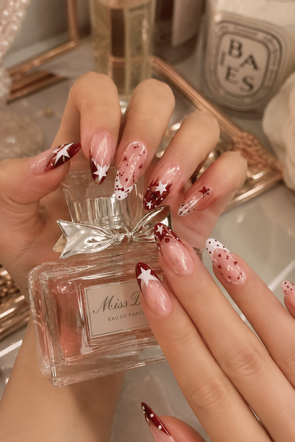 Burgundy star nails