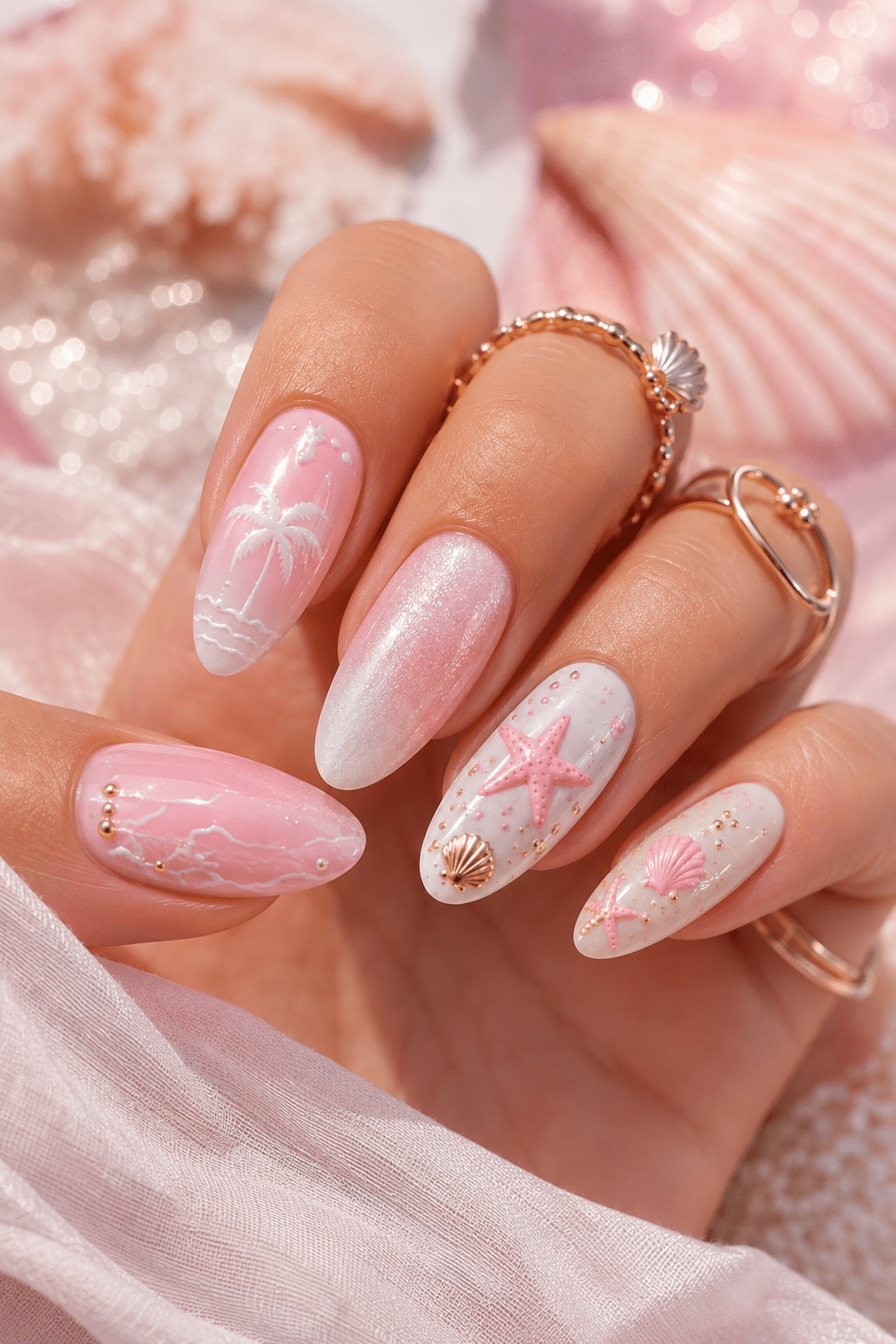 Beachy pink paradise nails