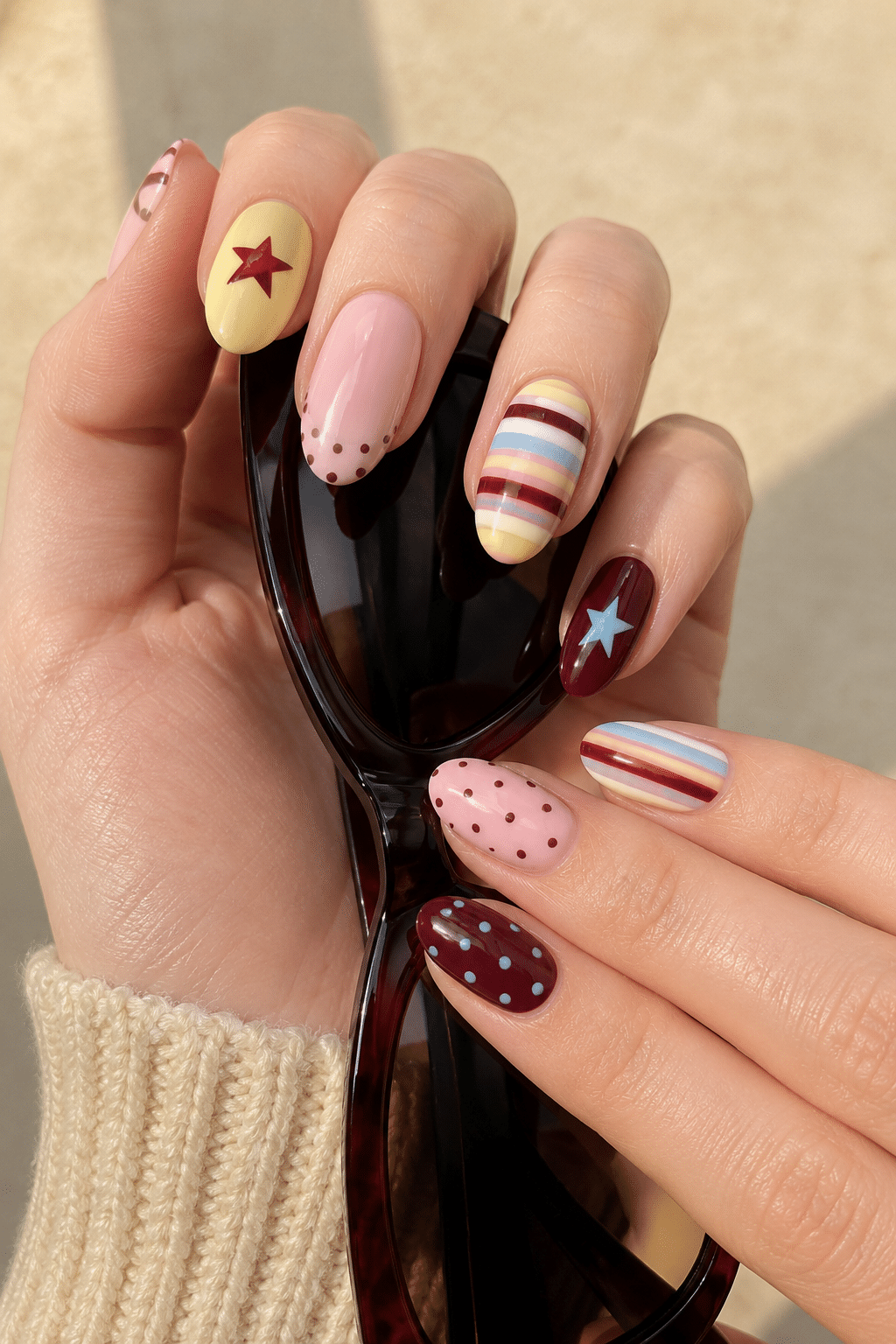 Retro Mix & Match Nails: Playful Nail Art with Stars, Stripes, and Polka Dots 2 Retro Mix & Match Nails