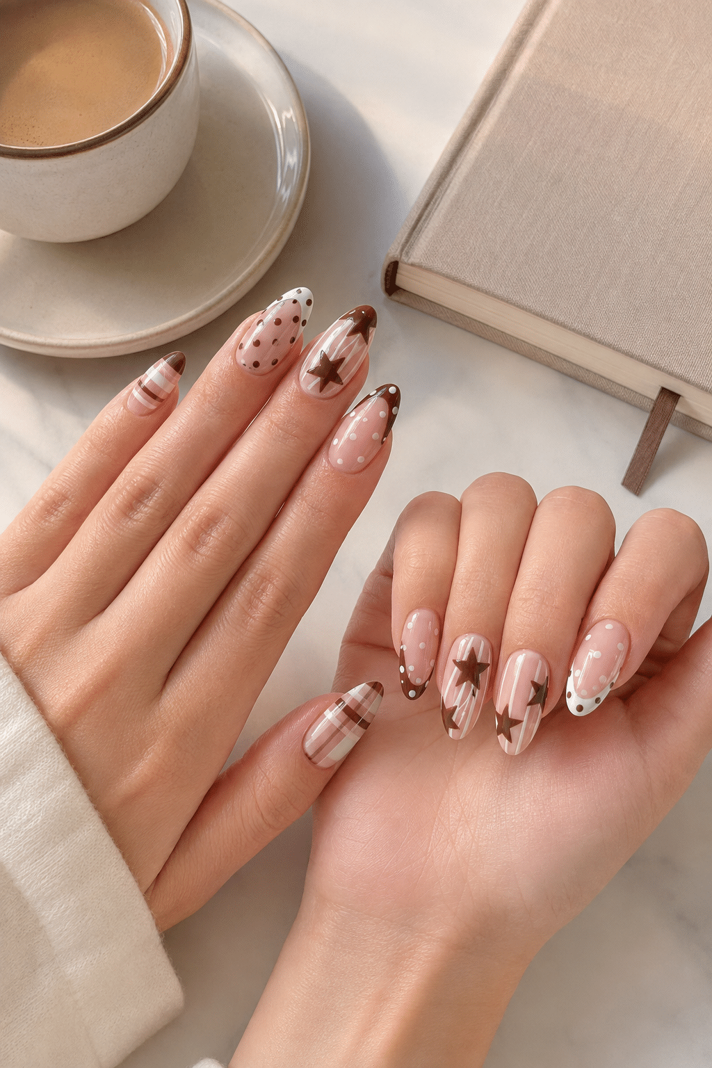 Chocolate Star Nail Ideas: Cute Brown, Blue & Star Nail Inspiration 3 Chocolate Star Nail