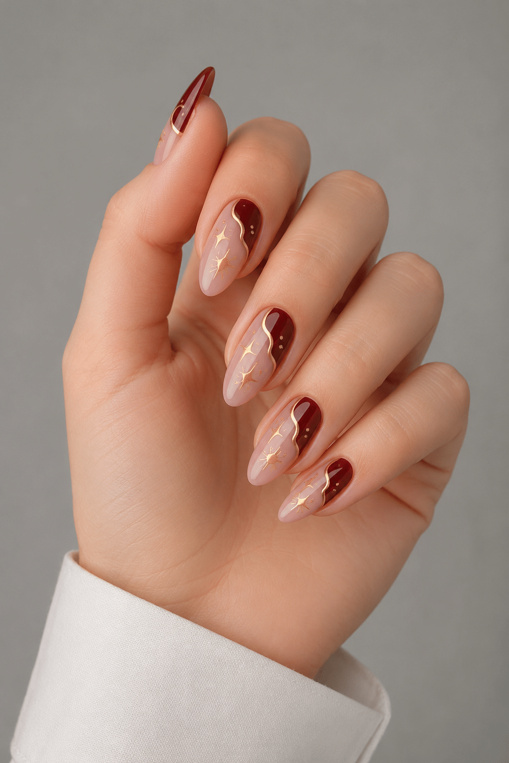 Burgundy celestial nail ideas