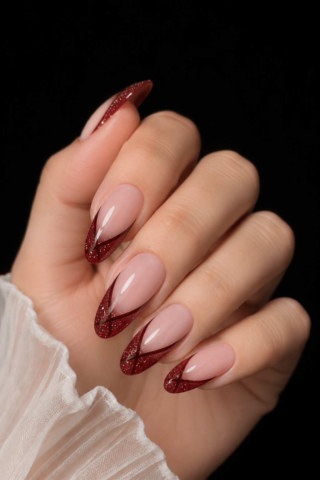 Burgundy Glam French Nail Ideas