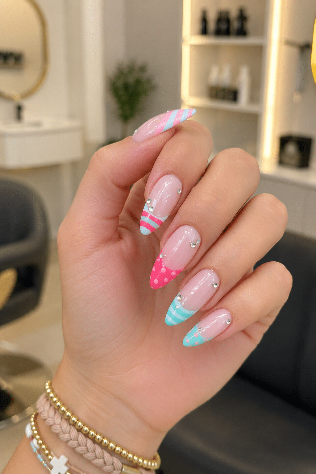 Pastel pink and mint nails