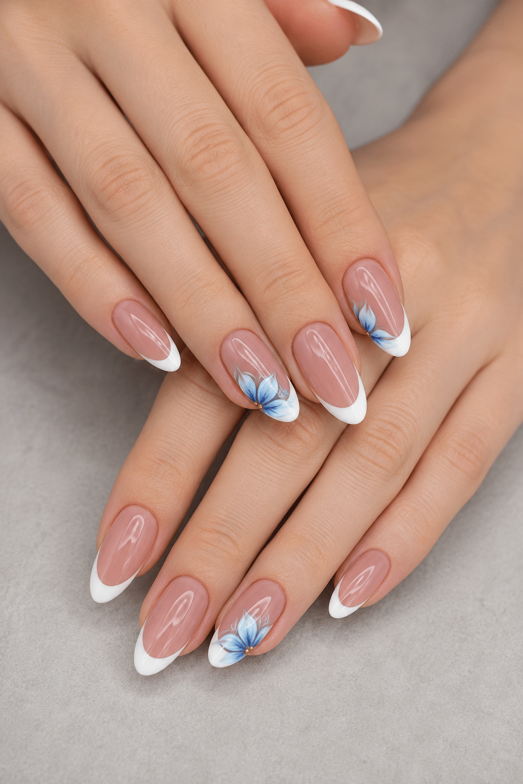 Blue Flower French Tips