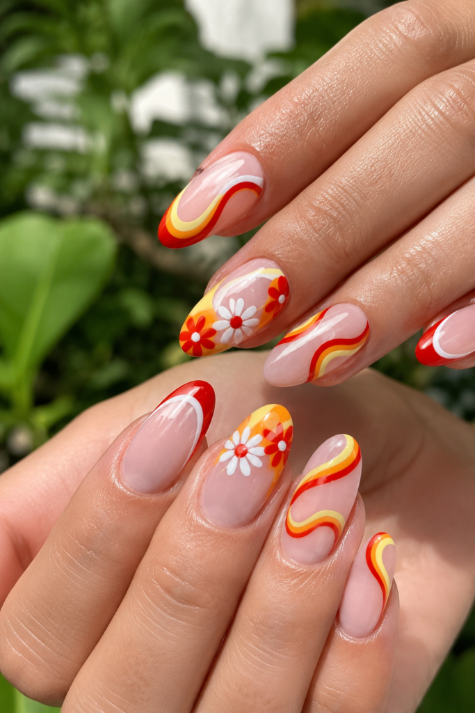 Retro Floral Summer Nails