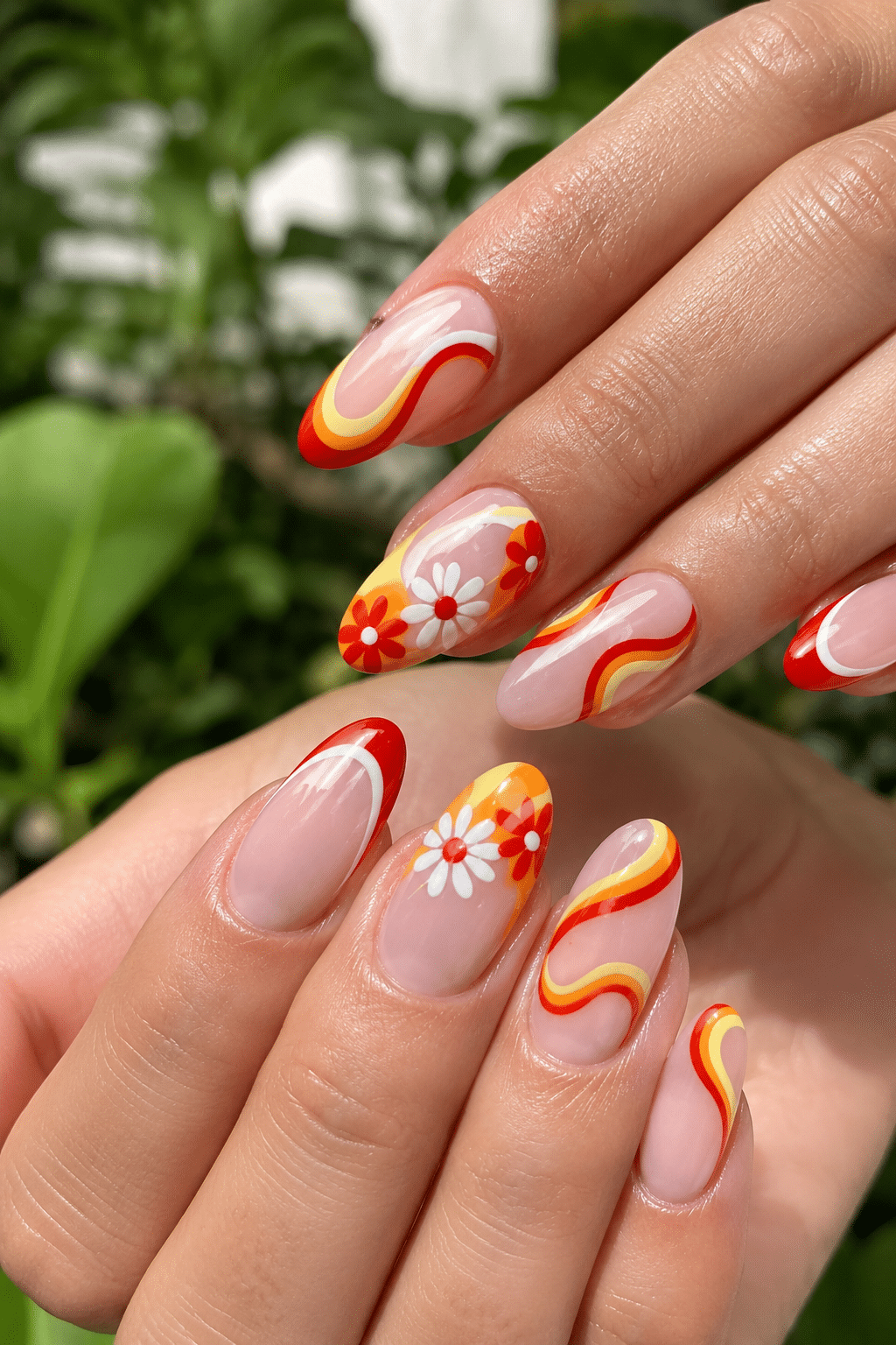 Retro Floral Summer Nails
