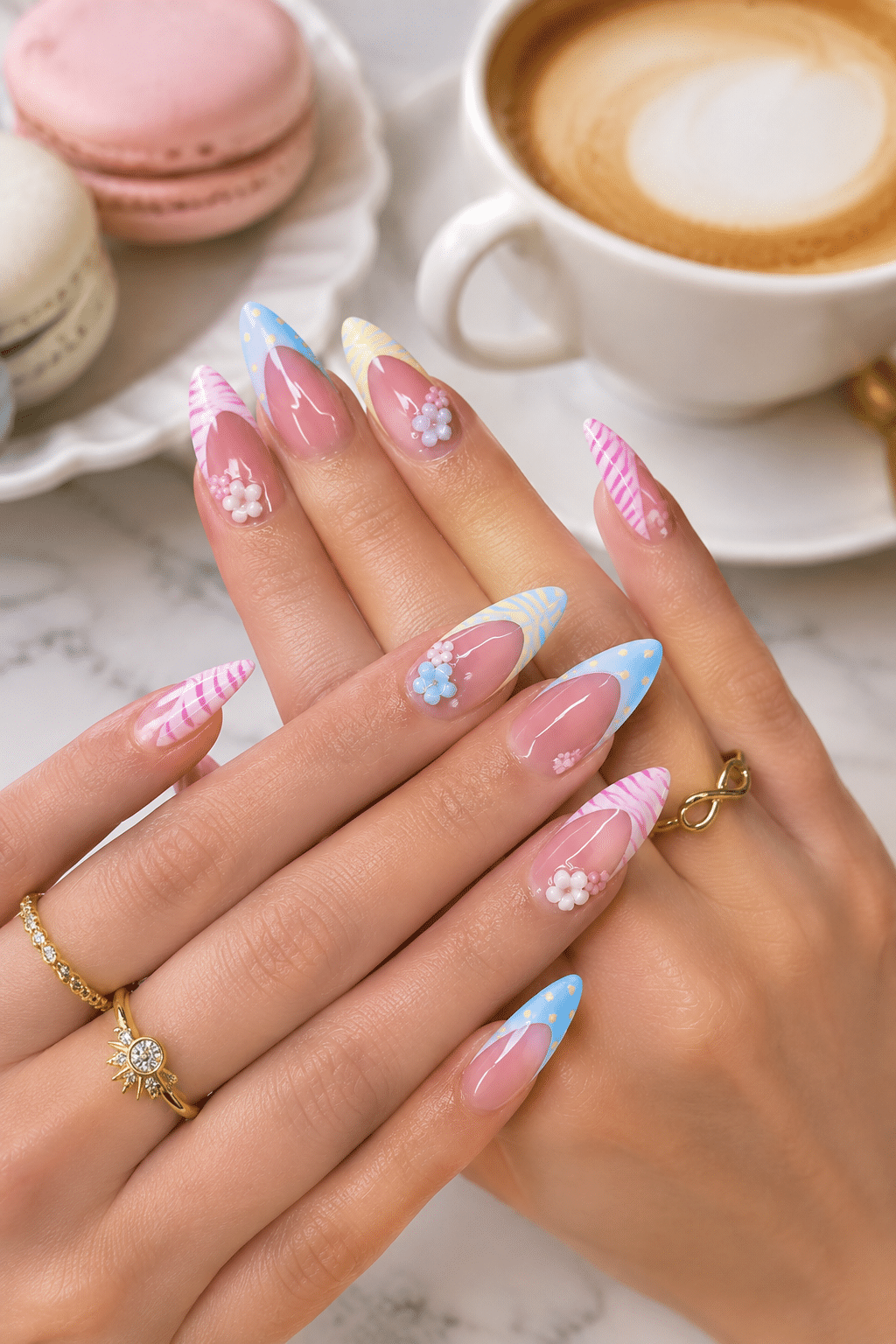 Pastel Floral French Tip Nails: Cute Spring Manicure Ideas 2 Pastel Floral French Tip Nails