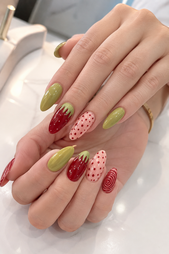 Strawberry Swirl Nail Ideas